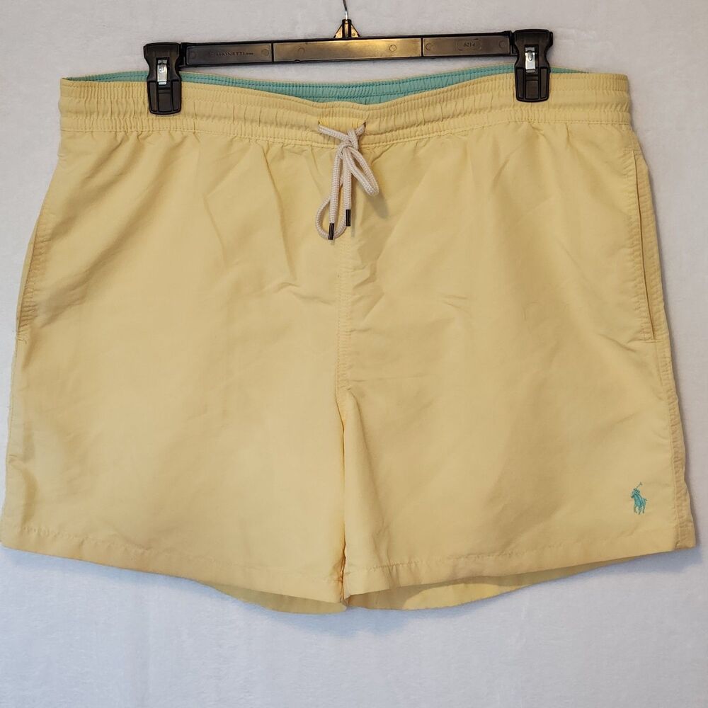 Polo Ralph Lauren Men’s XXL Traveler 5.5 Swim Trunks Yellow Mint Pony Mesh Lined